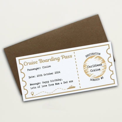 Personalised Cruise Boarding Pass Scratch To Reveal Ticket, Birthday Scratch Card, Anniversary Reveal Gift, Surprise Birthday Scratch Card