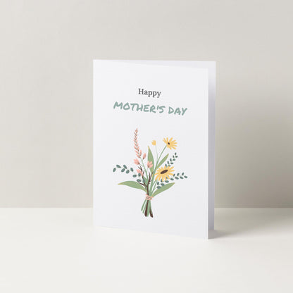 Happy Mother's Day Flower Bouquet Green & Yellow Card | Cards For Mum | Mothers Day Card | Cute Greetings Card | Mom, Mommy, Mum, Mummy