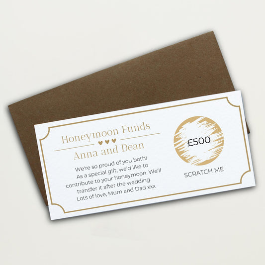 Personalised Honeymoon Fund Scratch to Reveal Ticket - Bride and Groom Gift to Reveal Honeymoon Cash Gift Surprise for Weddings