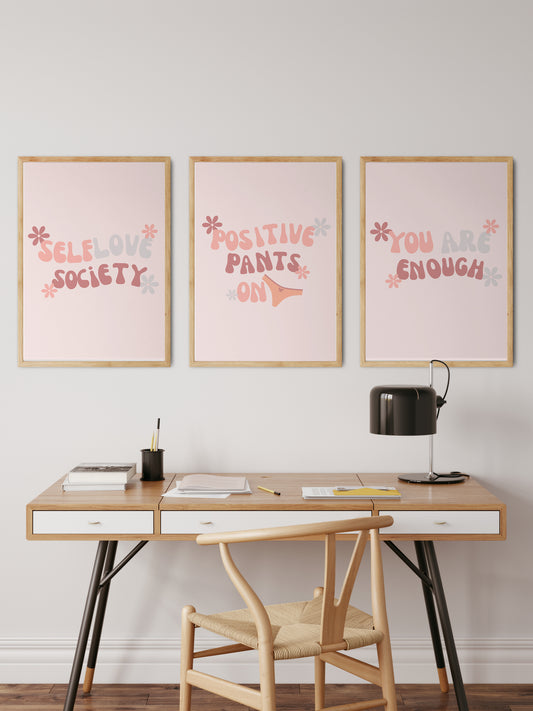 Set of 3 Retro Pink Self Love Club Wall Art Print | Unframed Print