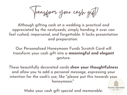 Personalised Honeymoon Fund Scratch to Reveal Ticket - Bride and Groom Gift to Reveal Honeymoon Cash Gift Surprise for Weddings