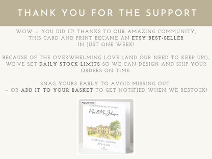 Personalised Wedding Venue Watercolour Card - Elegant Keepsake for Bride and Groom
