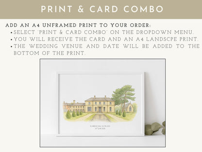 Personalised Wedding Venue Watercolour Card - Elegant Keepsake for Bride and Groom
