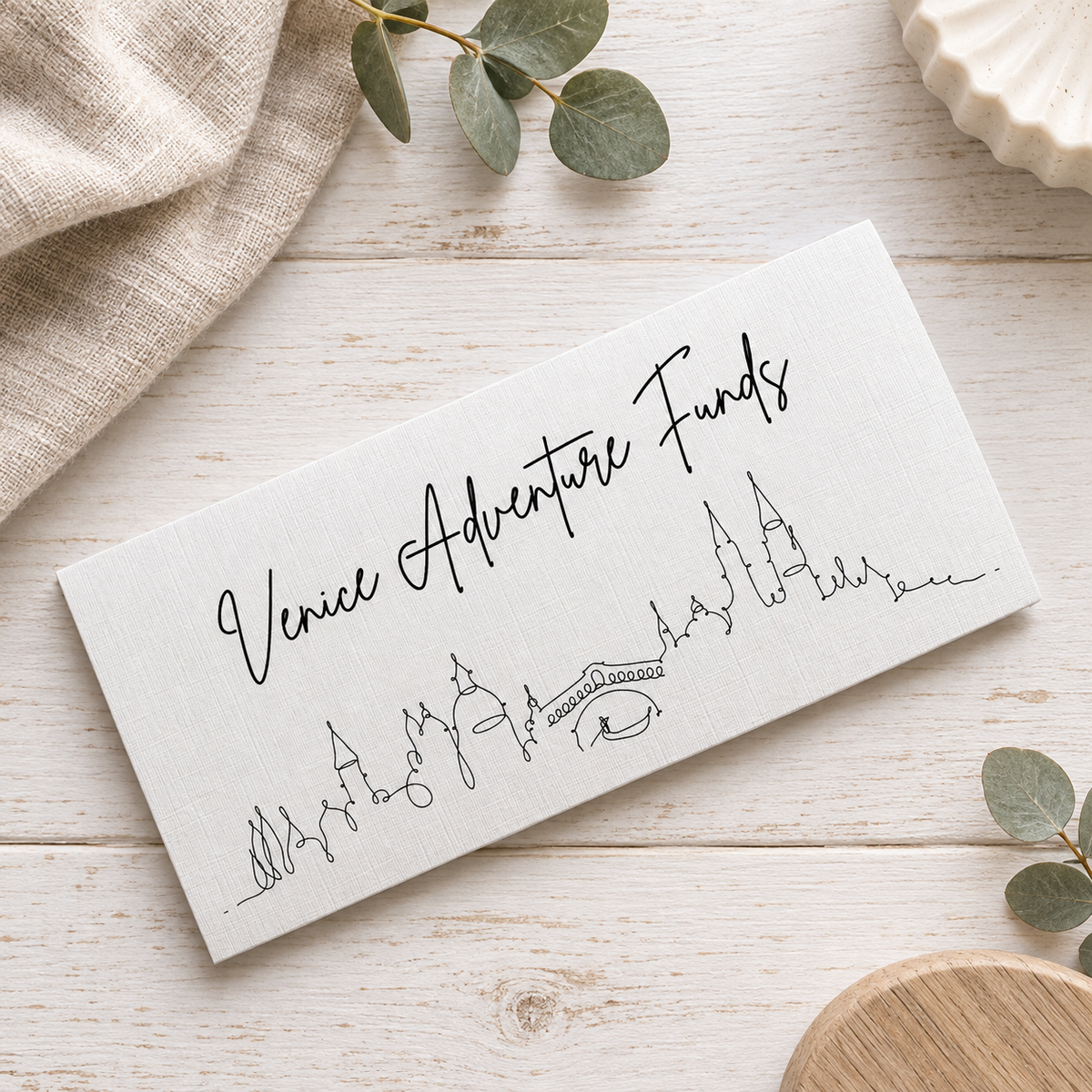 Venice Travel Money Wallet Card | Ticket or Cash Envelope Wallet For Gap Year, Surprise Trip Reveal Or Honeymoon | Travel Gift |