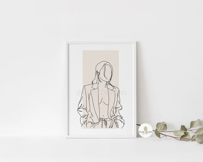 Female Feminine Fashion Line Drawing Wall Art Print | Unframed Print