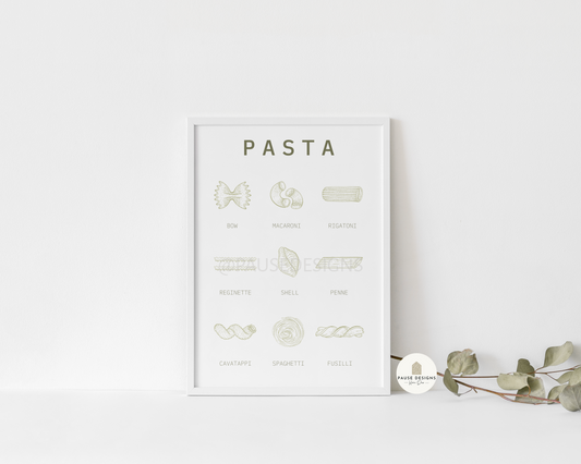 Italian Pasta Shapes Kitchen Wall Art Print | Unframed Print
