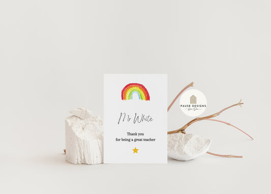 Personalised Rainbow Thanks For Being A Great Teacher Greetings Card