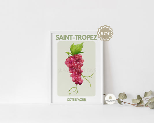 Saint-Tropez French Riviera Grape Wine Wall Art Print | Unframed Print