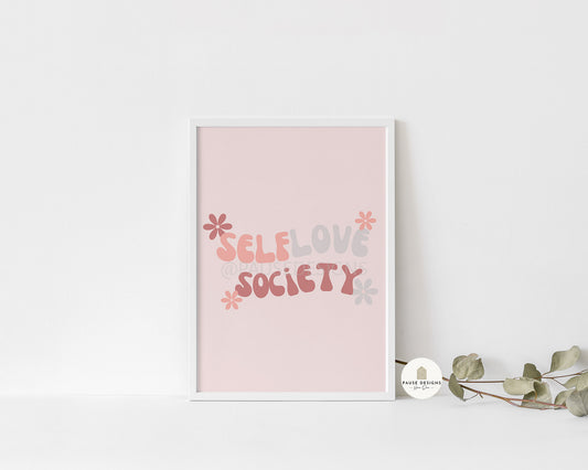 Retro Pink "Self Love Society" Wall Art Print | Unframed Print