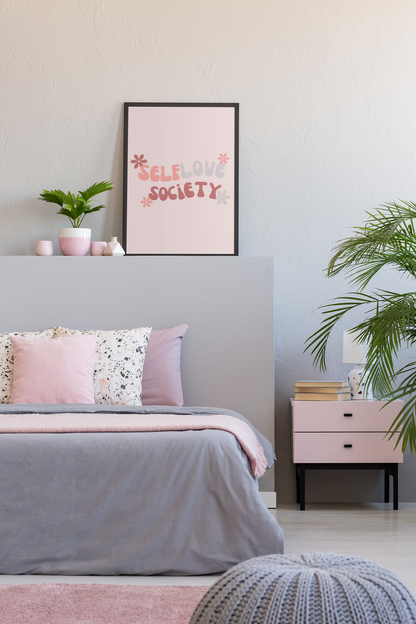 Retro Pink "Self Love Society" Wall Art Print | Unframed Print