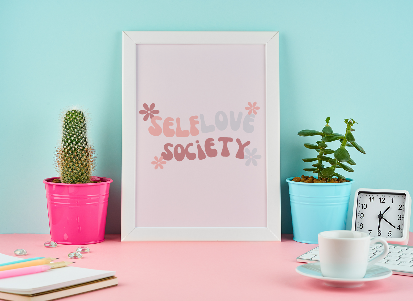 Retro Pink "Self Love Society" Wall Art Print | Unframed Print