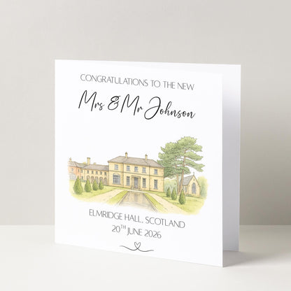 Personalised Wedding Venue Watercolour Card - Elegant Keepsake for Bride and Groom