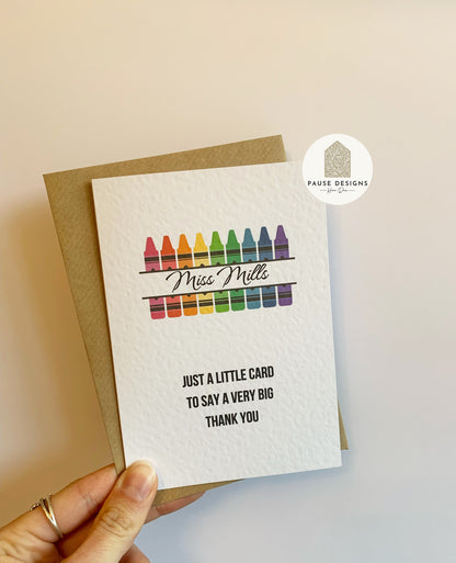 Personalised Crayon Thank You Teacher Greetings Card