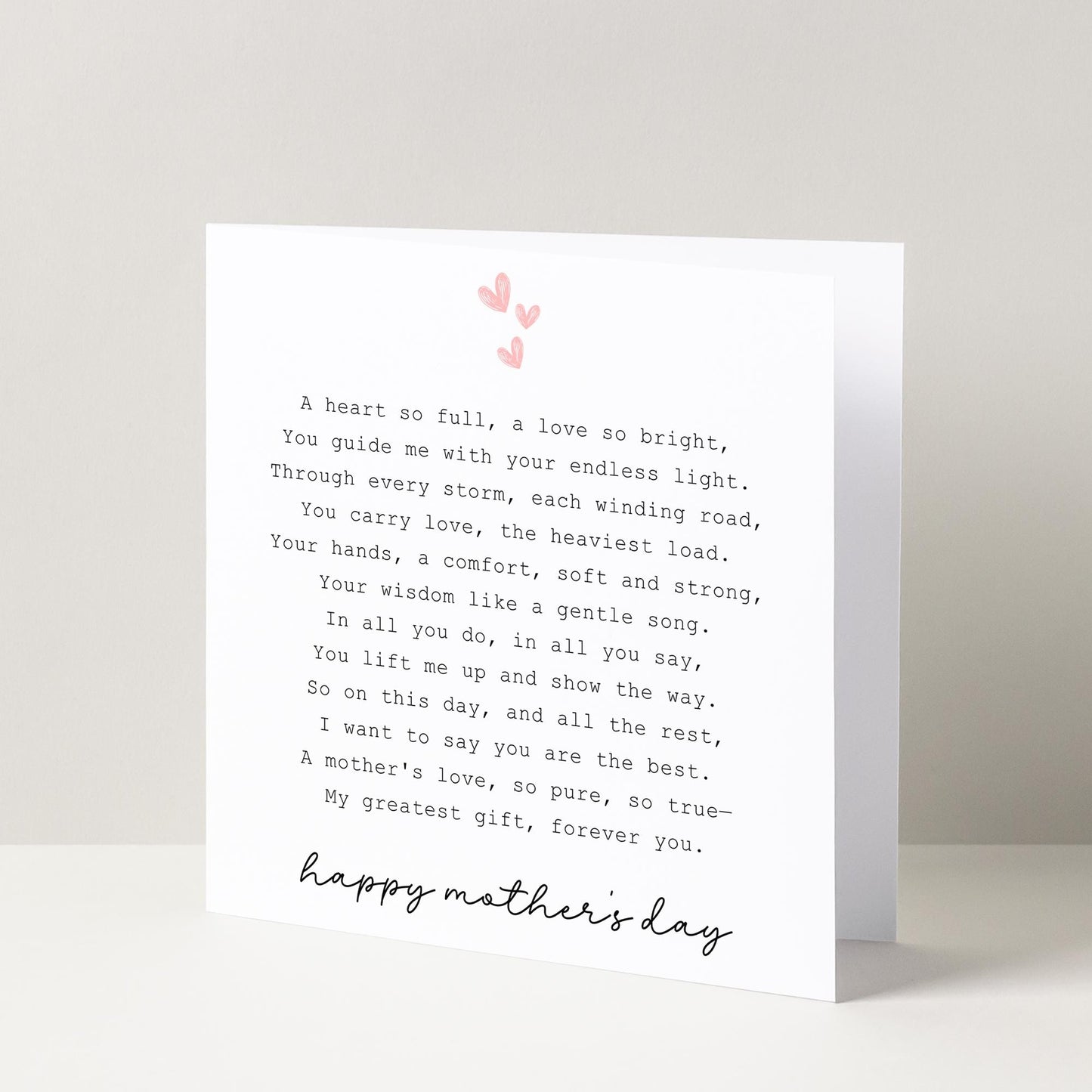 Elegant Mothers Day Poem Card with Watercolour Heart Design Heartfelt Gift for Her Square Hammered Card