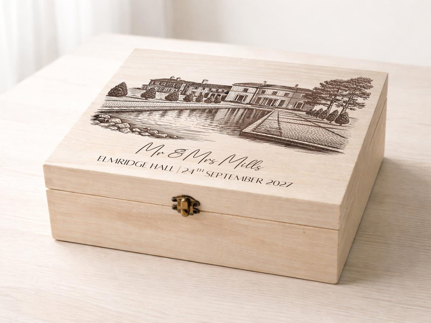 Personalised Engraved Wedding Venue Wooden Memory Box - Keepsake Gift
