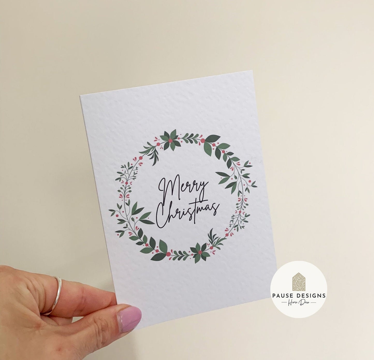 Merry Christmas Berry Wreath Typography Christmas Card | Christmas Card Wife | Christmas Card Husband | A6 Card | Wreath Christmas Card