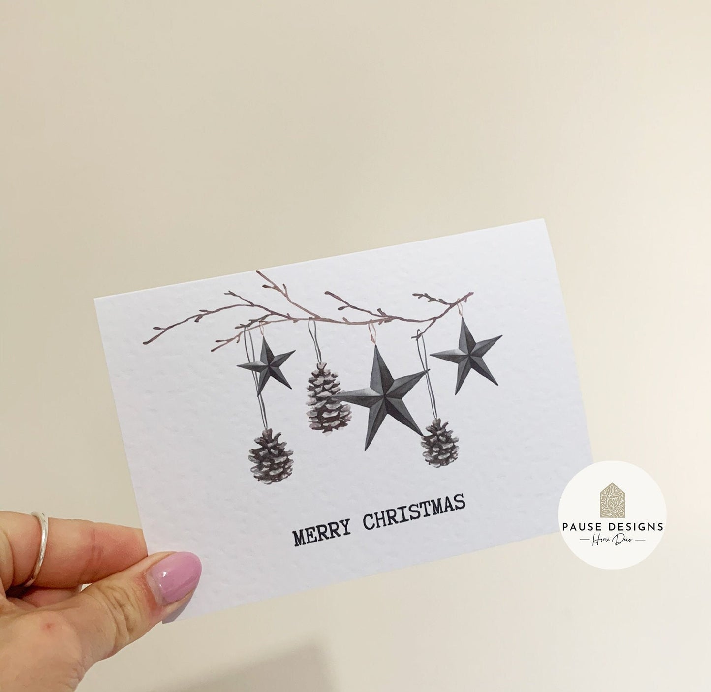 Monochrome Merry Christmas Stars & Pinecones Christmas Card | Christmas Card Wife | Christmas Card Husband | A6 Card | Christmas Card |