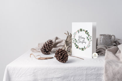 Merry Christmas Berry Wreath Typography Christmas Card | Christmas Card Wife | Christmas Card Husband | A6 Card | Wreath Christmas Card