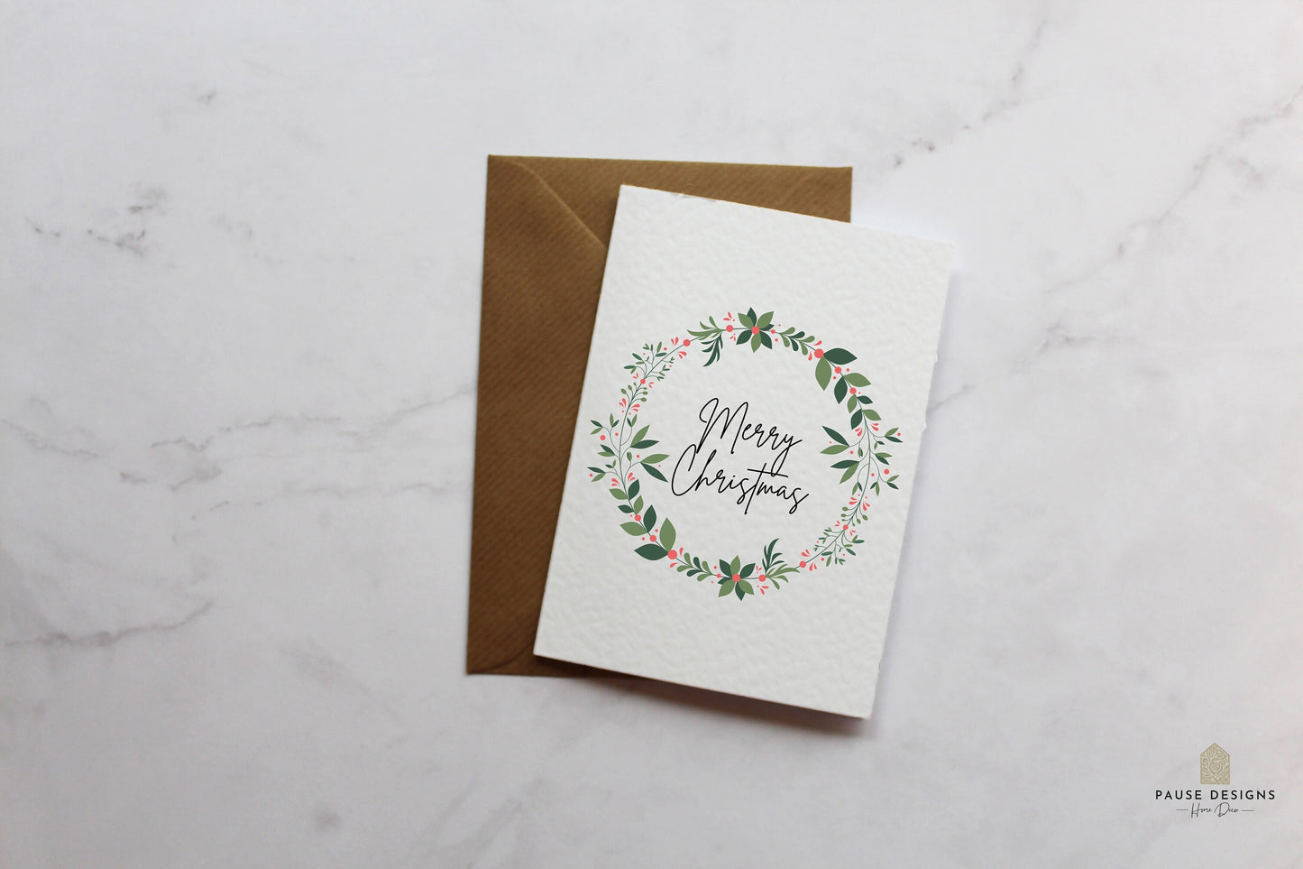 Merry Christmas Berry Wreath Typography Christmas Card | Christmas Card Wife | Christmas Card Husband | A6 Card | Wreath Christmas Card