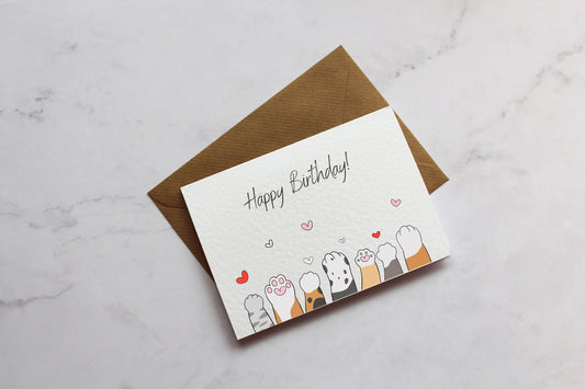 Happy Birthday Cat Paws Birthday Greetings Card | Birthday Gift | Cute Birthday Card | Wife | Husband | A6 Card | Funny Birthday Card