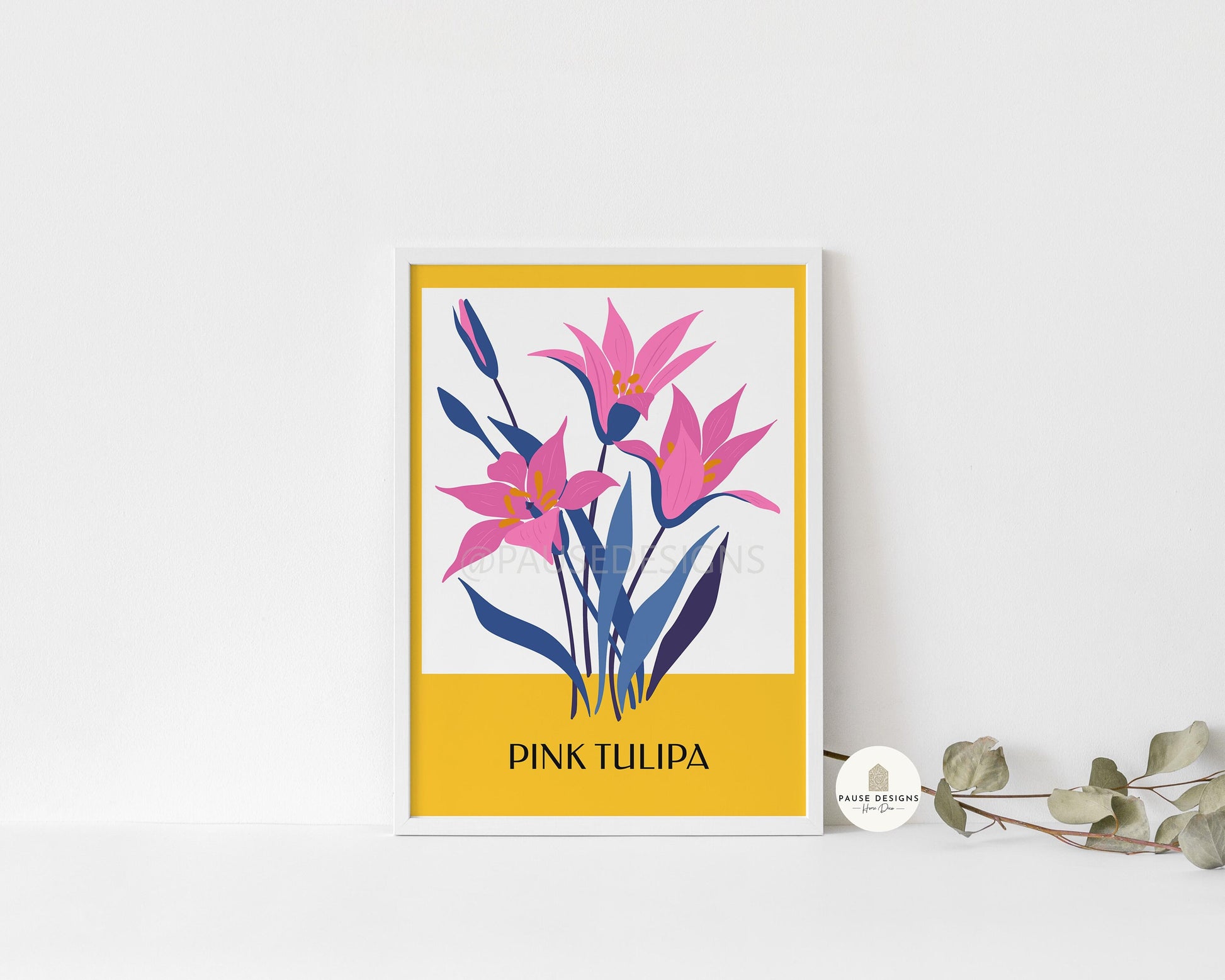 a picture of pink tulips on a yellow background