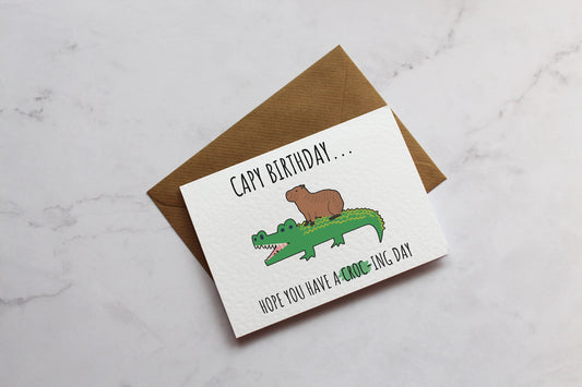 Capy Birthday, Croc'ing Day Funny Birthday Card | Birthday Gift | Cute Birthday Card | Wife | Husband | A6 Card | Capybara Card | Croc Card