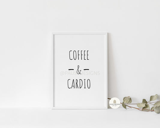 a picture of coffee and cardio on a shelf