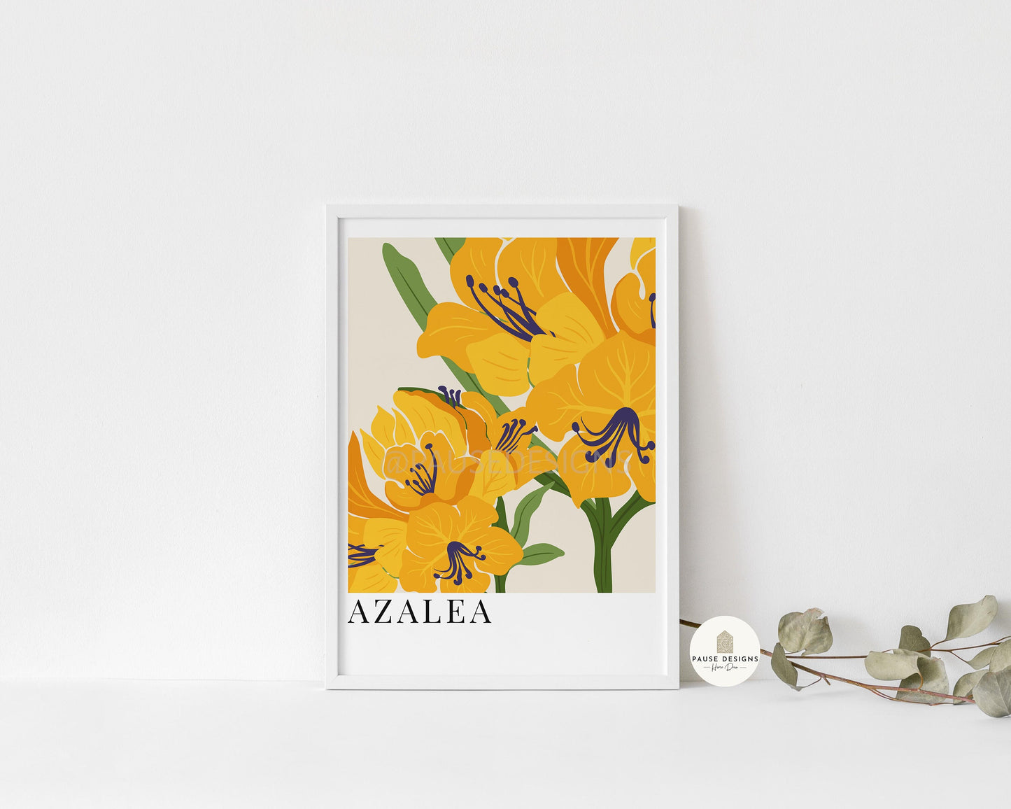 a picture of yellow flowers on a white wall