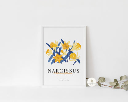 a picture of narcissus on a white wall