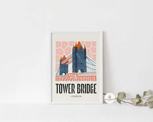 Tower Bridge, London, Modern Abstract Travel Wall Art Print | UNFRAMED PRINTS | Home Decor | A3/A4/A5  Prints | Prints for Framing