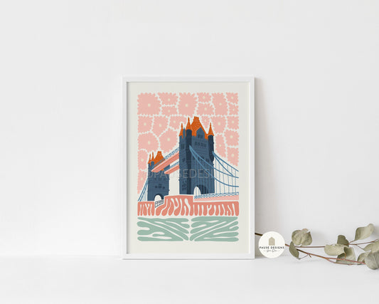 Tower Bridge, London, Modern Abstract Travel Wall Art Print | UNFRAMED PRINTS | Home Decor | A3/A4/A5  Prints | Prints for Framing