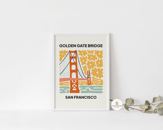 Golden Gate Bridge, San Francisco, Modern Abstract Travel Wall Art Print | UNFRAMED PRINTS | Home Decor | A3/A4/A5  Prints | New Home Gift