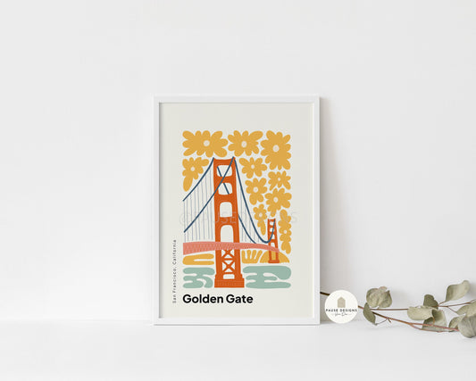 Golden Gate Bridge, San Francisco, Modern Abstract Travel Wall Art Print | UNFRAMED PRINTS | Home Decor | A3/A4/A5  Prints | New Home Gift