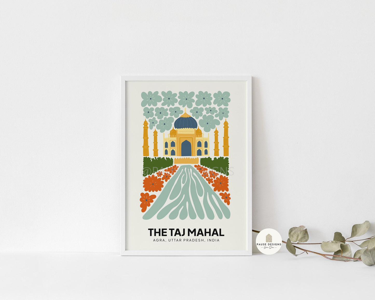 The Taj Mahal, India, Modern Abstract Travel Wall Art Print | UNFRAMED PRINTS | Home Decor | A3/A4/A5  Prints | Prints for Framing