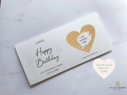 Happy Birthday Personalised Money Wallet Card | Ticket or Cash Envelope Wallet For Surprise Trip  | Birthday Gift | Scratch to reveal