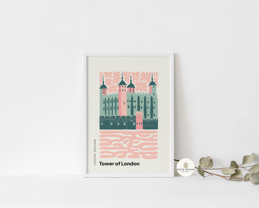 Tower of London, London, Modern Abstract Travel Wall Art Print | UNFRAMED PRINTS | Home Decor | A3/A4/A5  Prints | Prints for Framing