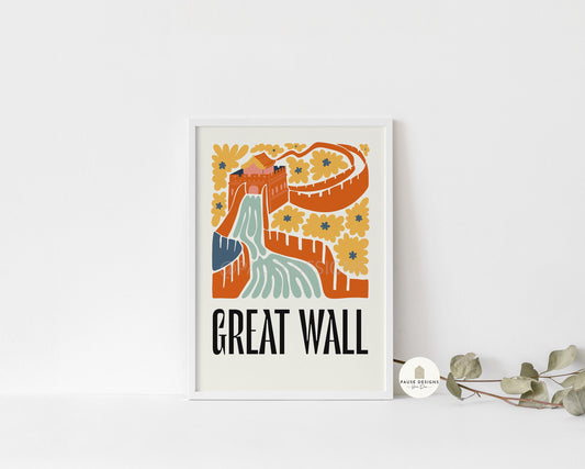 Great Wall of China, Modern Abstract Travel Wall Art Print | UNFRAMED PRINTS | Home Decor | A3/A4/A5  Prints | Prints for Framing