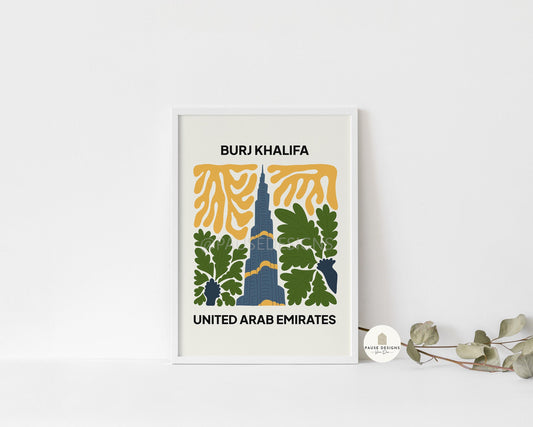 Burj Khalifa, United Arab Emirates, Modern Abstract Travel Wall Art Print | UNFRAMED PRINTS | Home Decor | A3/A4/A5  Prints | New Home Gift