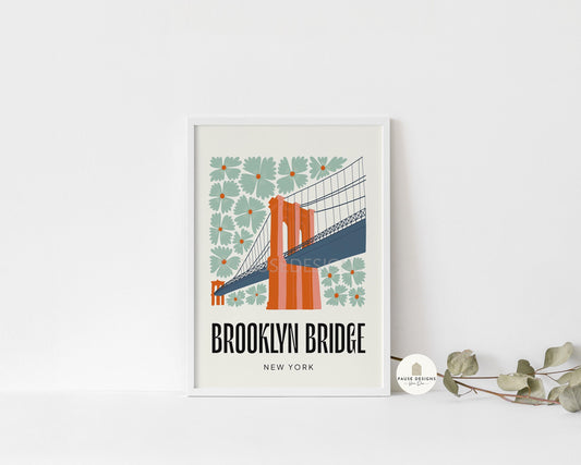 Brooklyn Bridge, New York, Modern Abstract Travel Wall Art Print | UNFRAMED PRINTS | Home Decor | A3/A4/A5  Prints | Prints for Framing