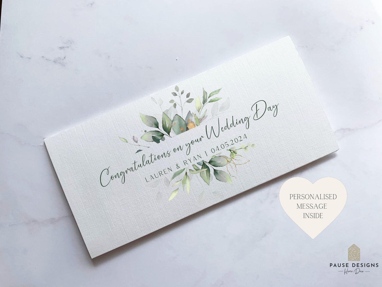 Eucalyptus Personalised Wedding Day Money Wallet | Wedding Day Card | Cash Envelope | Wedding Present | Congratulations Card | Wedding Gift