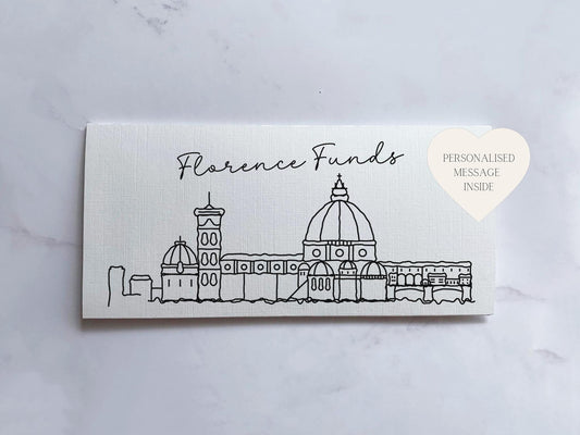 Florence Travel Money Wallet Card | Ticket or Cash Envelope Wallet For Gap Year, Surprise Trip Reveal Or Honeymoon | Travel Gift |