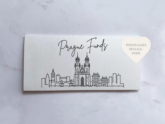 Prague Travel Money Wallet Card | Ticket or Cash Envelope Wallet For Gap Year, Surprise Trip Reveal Or Honeymoon | Travel Gift |