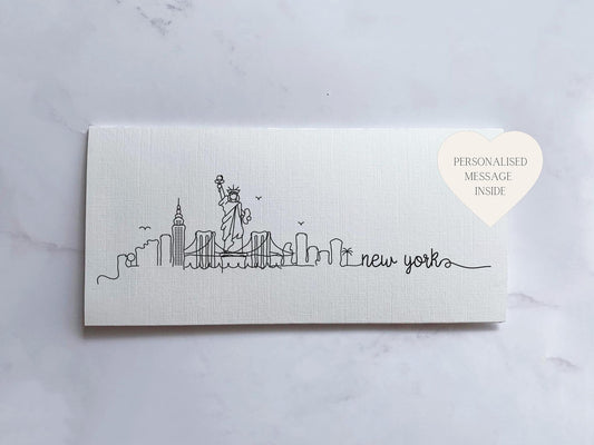 New York Travel Money Wallet Card | Ticket or Cash Envelope Wallet For Gap Year, Surprise Trip Reveal Or Honeymoon | Travel Gift |