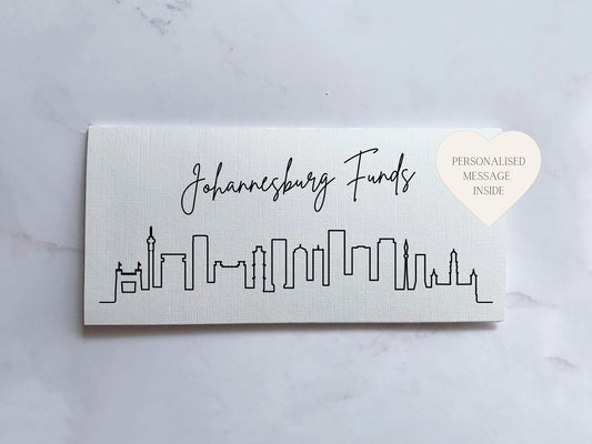 Johannesburg Travel Money Wallet Card | Ticket or Cash Envelope Wallet For Gap Year, Surprise Trip Reveal Or Honeymoon | Travel Gift |