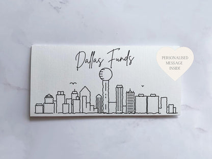 Dallas Travel Money Wallet Card | Ticket or Cash Envelope Wallet For Gap Year, Surprise Trip Reveal Or Honeymoon | Travel Gift |