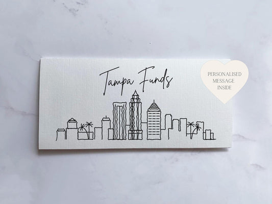 Tampa Travel Money Wallet Card | Ticket or Cash Envelope Wallet For Gap Year, Surprise Trip Reveal Or Honeymoon | Travel Gift |