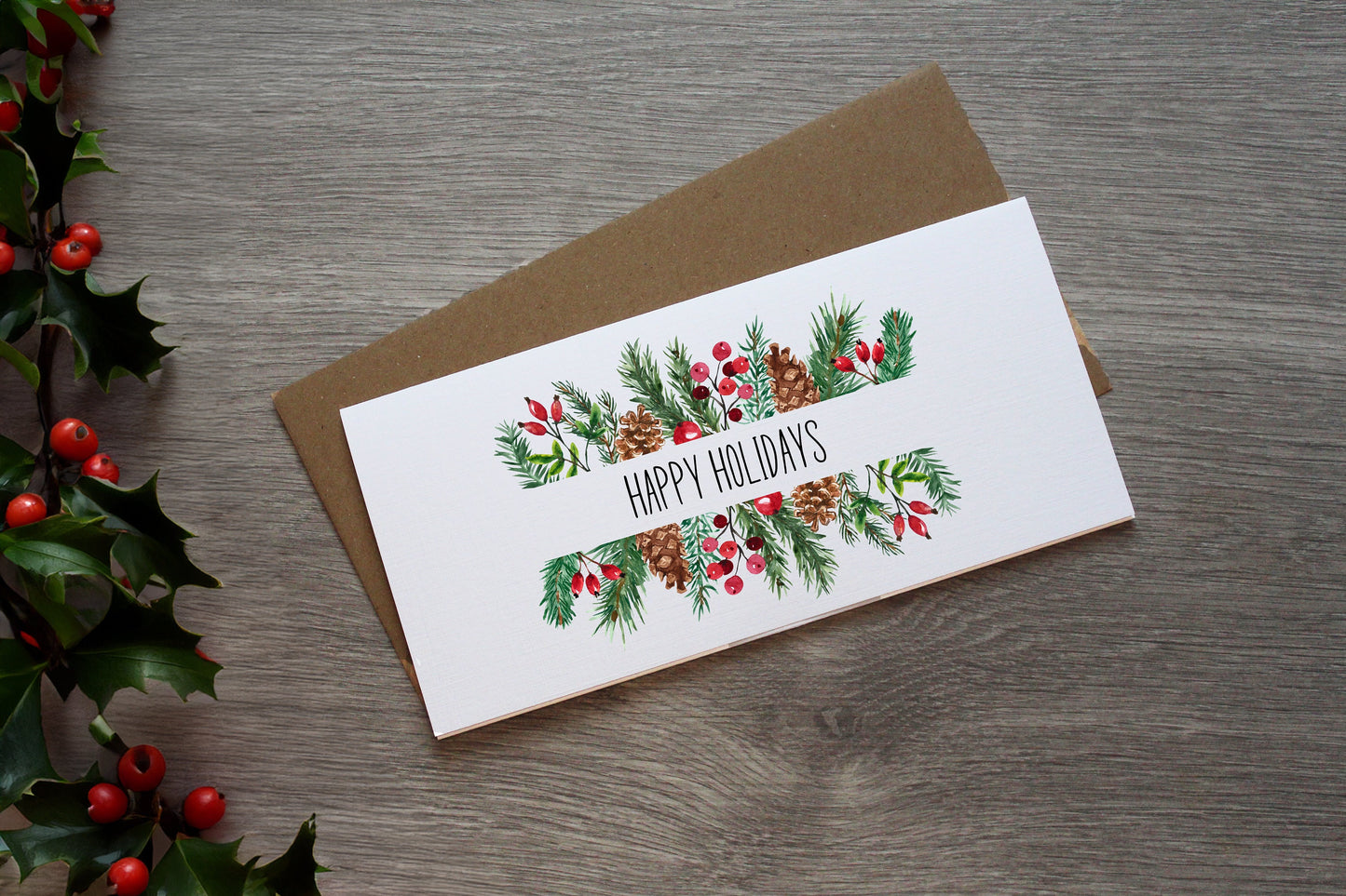 Happy Holidays Foliage Money Wallet | Merry Christmas Card | Cash Envelope | Unique Christmas Gift | Happy Christmas Card | Money Card