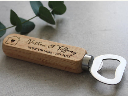 Personalised Beer Bottle Opener for Couples Housewarming Gift for New Homeowners Laser Engraved Wooden Bottle Opener Unique Keepsake.