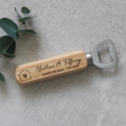 Personalised Beer Bottle Opener for Couples Housewarming Gift for New Homeowners Laser Engraved Wooden Bottle Opener Unique Keepsake.