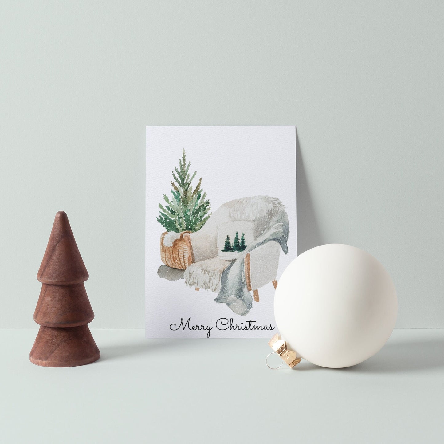 Watercolour Christmas Tree & Chair Merry Christmas Card | Christmas Card Wife | Christmas Card Husband | A6 Card | Christmas Tree Card